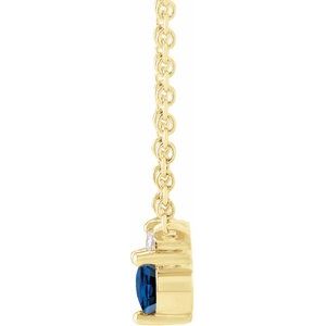14K Yellow Gold Round 3Mm G-H I1 Natural Blue Sapphire And .015 Ct Natural Diamond Necklace, Length: 18 In