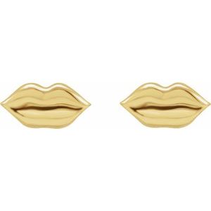 14K Yellow Gold 8 X 3.92 Mm Pair Friction Backs Polished Metal Lips Stud Earrings
