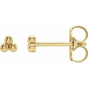 14K Yellow Or White Or Rose Gold Or Sterling Silver Or Platinum 3.2 X 3 Mm Pair Friction Backs Included .37 In Polished 3 Beads Stud Earrings