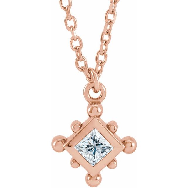 14K Rose Gold Square 2.5 X 2.5Mm I1, G-H 16-18 In Polished Natural Diamond Bezel-Set Necklace