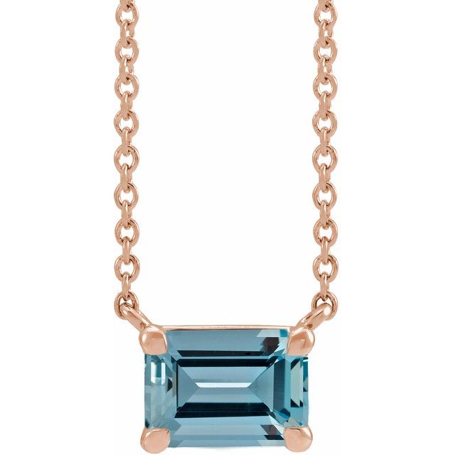 14K Rose Gold Or Platinum Emerald 5 X 3 Mm 18 In Polished Natural Aquamarine Claw-Prong Necklace