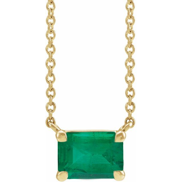 14K Yellow Or Rose Gold Emerald 5 X 3 Mm 18 In Polished Lab-Grown Gemstone Claw-Prong Necklace