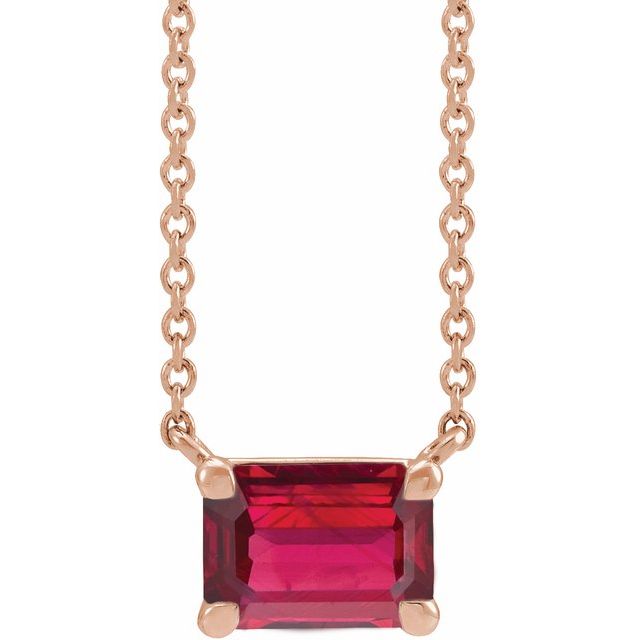 14K Yellow Or Rose Gold Emerald 5 X 3 Mm 18 In Polished Lab-Grown Gemstone Claw-Prong Necklace