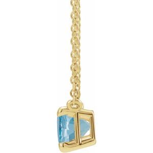 14K Yellow Gold Emerald 5 X 3 Mm Natural Aquamarine Claw-Prong Necklace, Length: 18 In