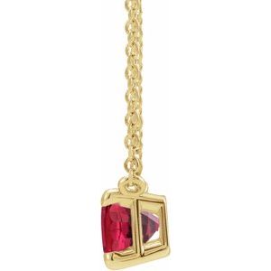 14K Yellow Gold Emerald 5 X 3 Mm Lab-Grown Ruby Claw-Prong Necklace, Length: 18 In