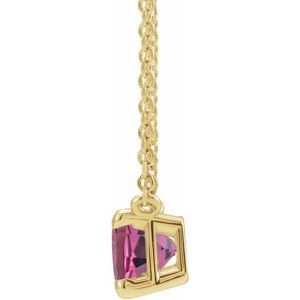 14K Yellow Gold Emerald 5 X 3 Mm Natural Pink Tourmaline Claw-Prong Necklace, Length: 18 In