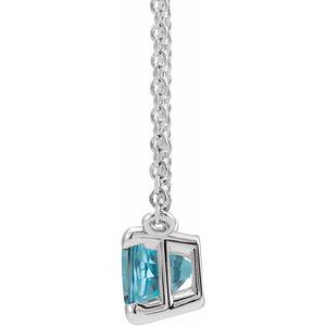 14K White Gold Emerald 5 X 3 Mm Natural Blue Zircon Claw-Prong Necklace, Length: 18 In