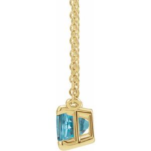 14K Yellow Gold Emerald 5 X 3 Mm Natural Blue Zircon Claw-Prong Necklace, Length: 18 In