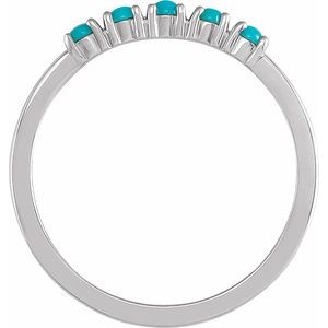 14K White Gold Natural Turquoise Round 3 Mm Polished Natural Turquoise Cabochon Stackable Ring Size 7