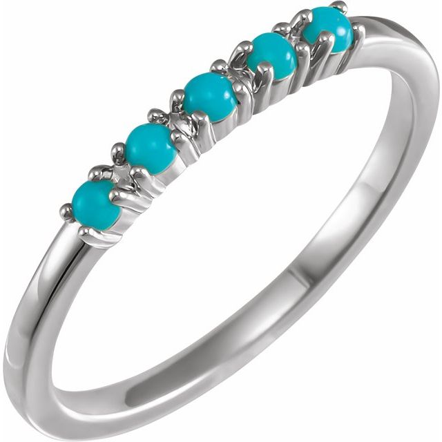 14K Yellow Or White Gold Or Sterling Silver Round 2 Mm Polished Natural Turquoise Cabochon Stackable Ring, Size 7