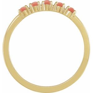 14K Yellow Gold Round 2 Mm Polished Natural Coral Cabochon Stackable Ring Size 7