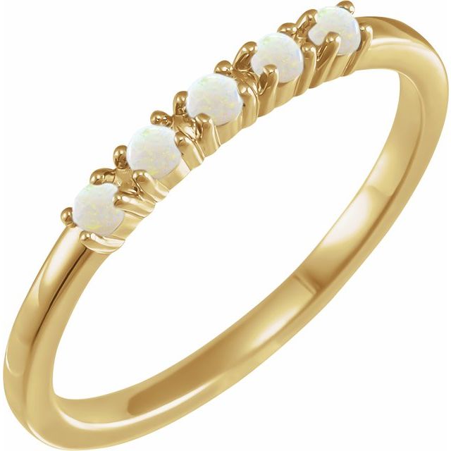 14K Yellow Gold Or Sterling Silver Round 2 Mm Polished Natural White Opal Cabochon Stackable Ring, Size 7