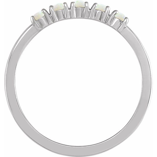 14K Yellow Gold Or Sterling Silver Round 2 Mm Polished Natural White Opal Cabochon Stackable Ring, Size 7