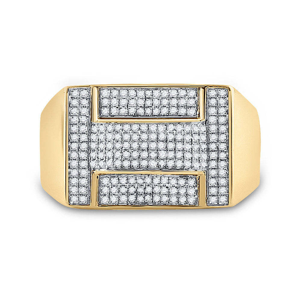 10K Yellow Gold Mens Round Diamond Cluster Ring 1/2 Cttw, Mens Size: 7-13
