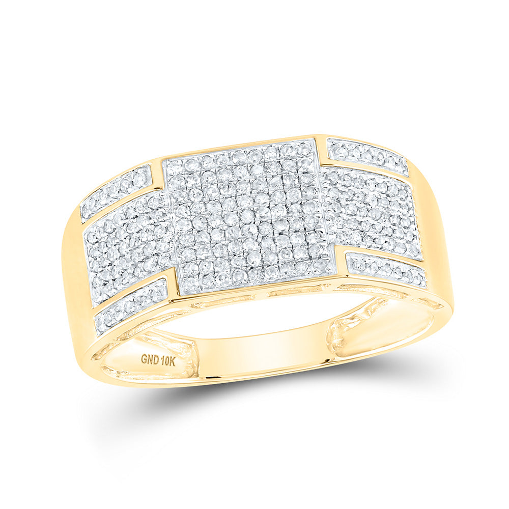10K Yellow Gold Mens Round Diamond Band Ring 3/8 Cttw, Mens Size: 7-13