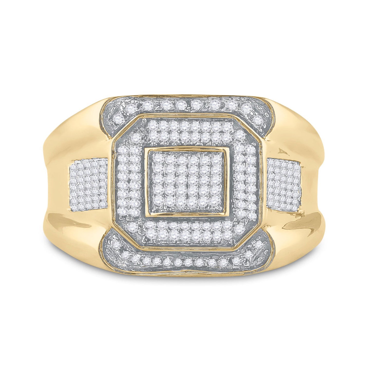 10K Yellow Gold Mens Round Diamond Octagon Square Cluster Ring 1/2 Cttw, Mens Size: 7-13