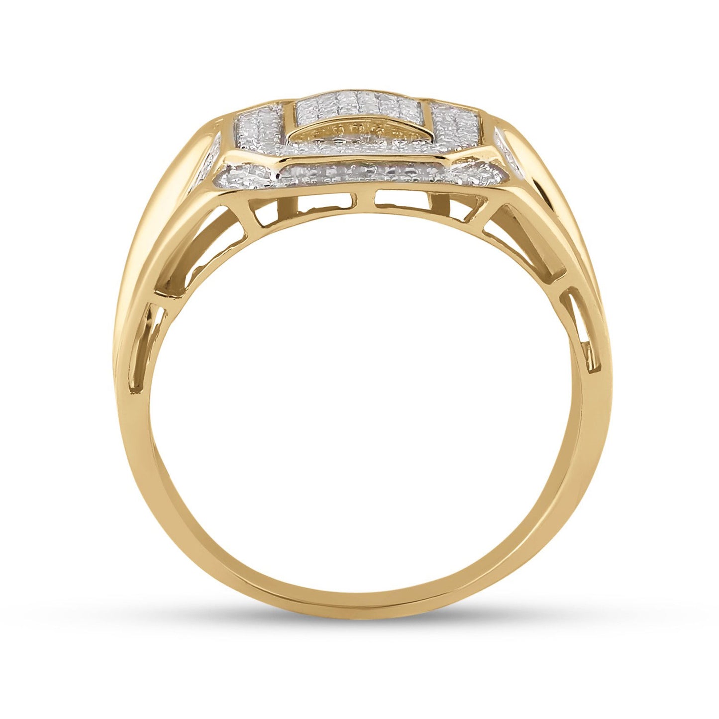 10K Yellow Gold Mens Round Diamond Octagon Square Cluster Ring 1/2 Cttw, Mens Size: 7-13