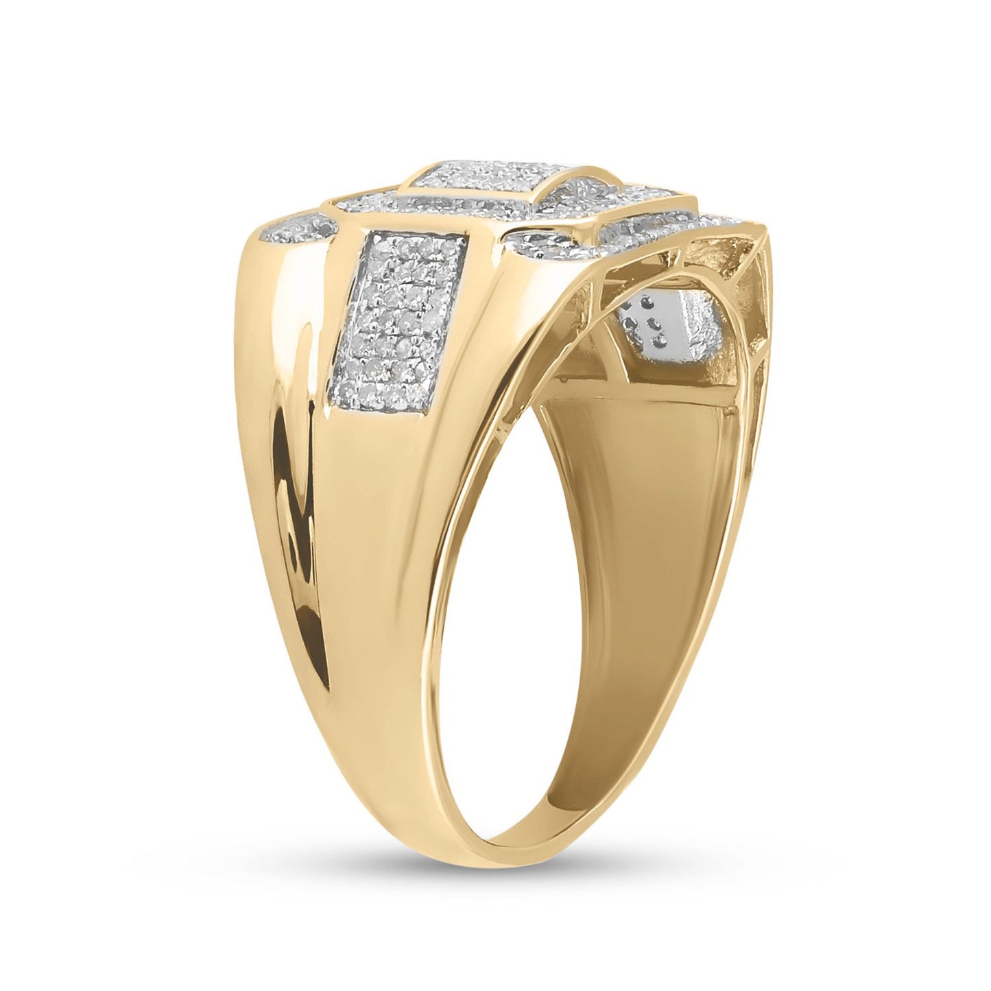 10K Yellow Gold Mens Round Diamond Octagon Square Cluster Ring 1/2 Cttw, Mens Size: 7-13