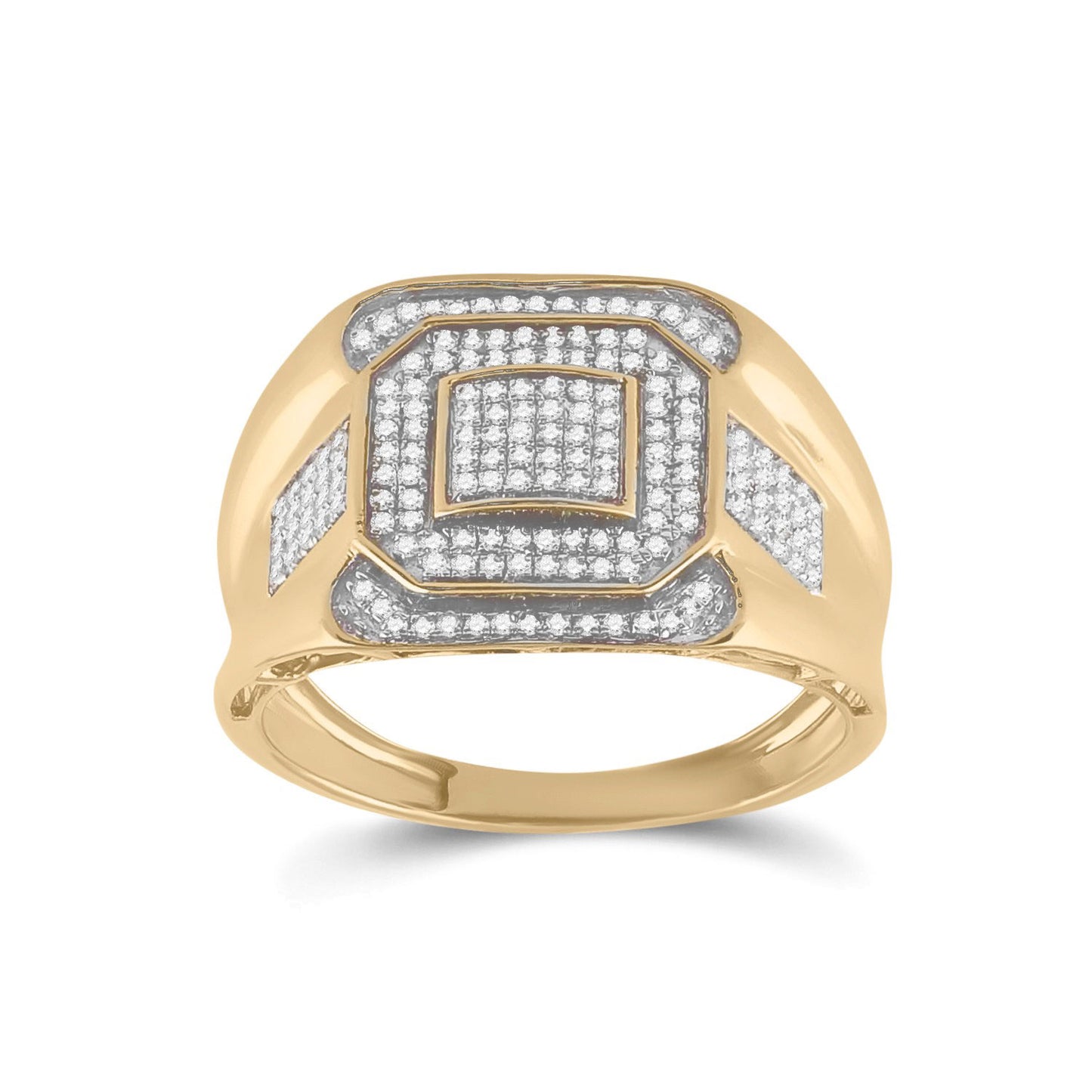 10K Yellow Gold Mens Round Diamond Octagon Square Cluster Ring 1/2 Cttw, Mens Size: 7-13
