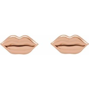 14K Rose Gold 8 X 3.92 Mm Pair Friction Backs Included Polished Metal Lips Stud Earrings