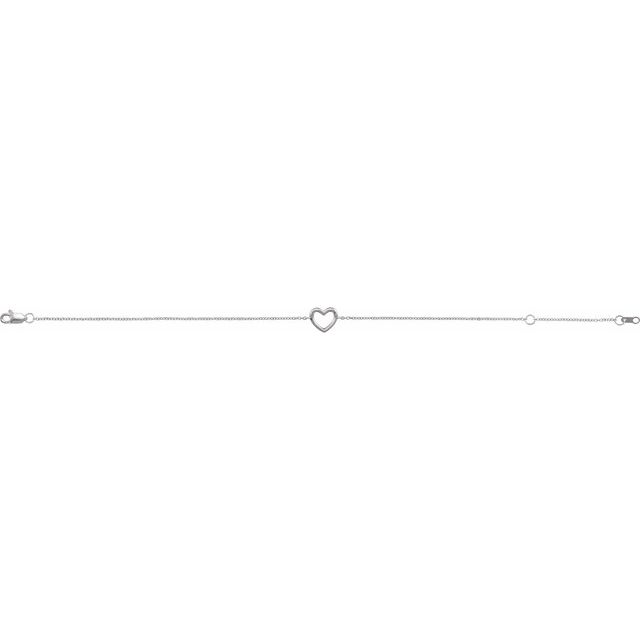 Sterling Silver 12.1 X 8 Mm 6 1/2-7 1/2 In Polished Heart Bracelet