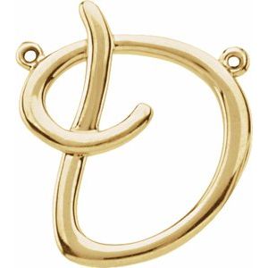 14K Yellow Gold Initial D 17.7 X 15.9 Mm Polished Script Initial Necklace Center