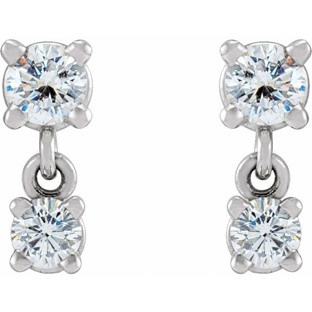 14K White Gold 3 Mm Round Friction Back Polished 1/3 Ctw Natural Diamond Articulated Dangle Earrings