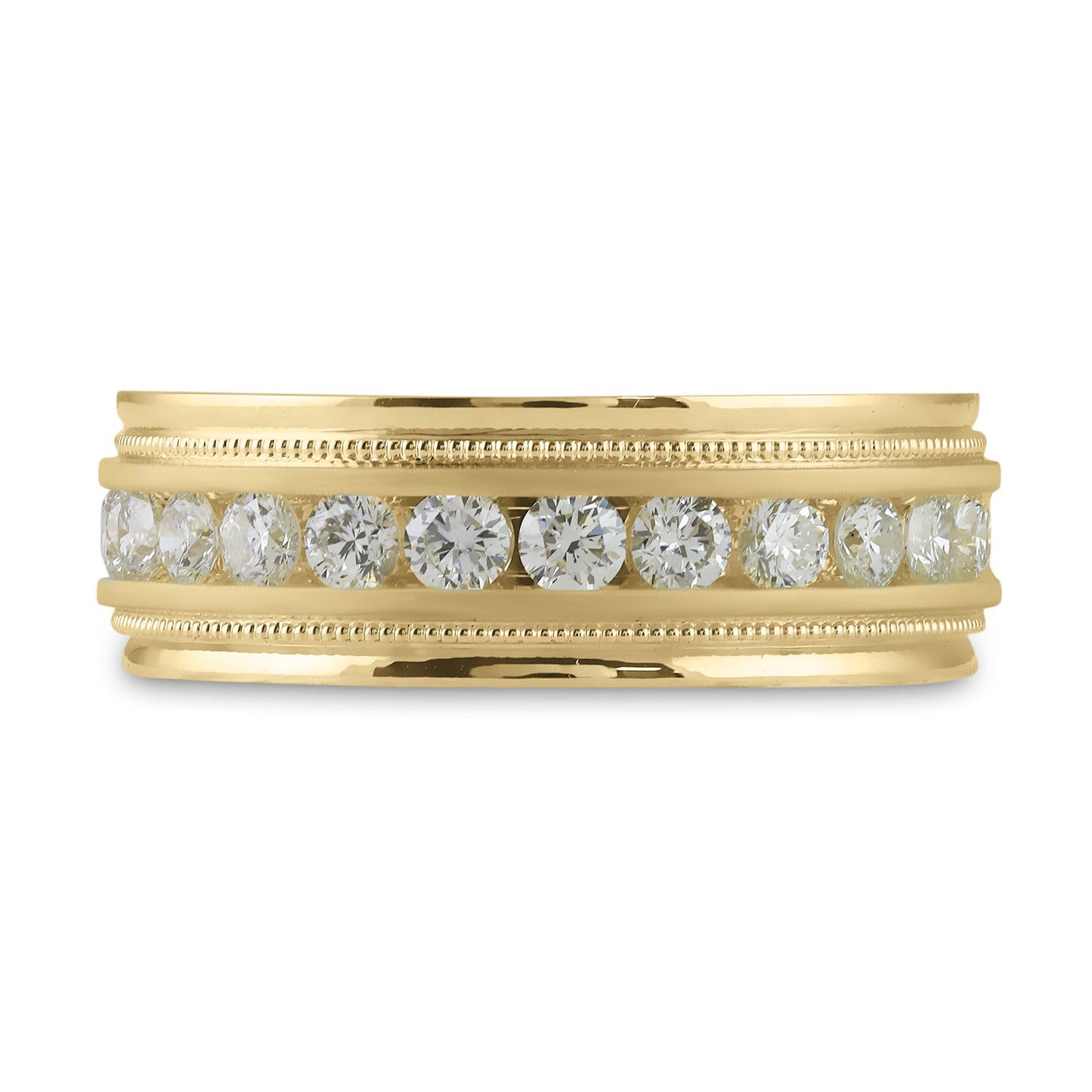10K Yellow Or White Gold Mens Round Diamond Wedding Single Row Band Ring 1 Cttw, Mens Size: 7-13