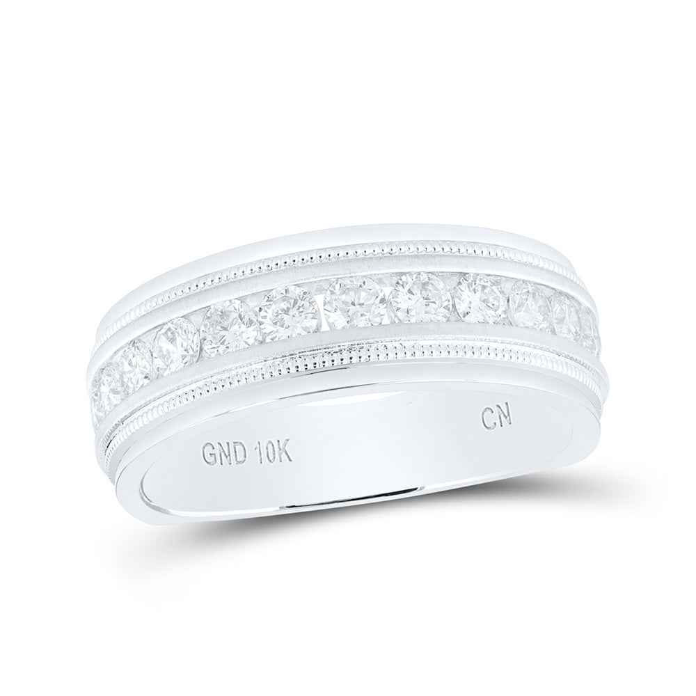 10K Yellow Or White Gold Mens Round Diamond Wedding Single Row Band Ring 1 Cttw, Mens Size: 7-13
