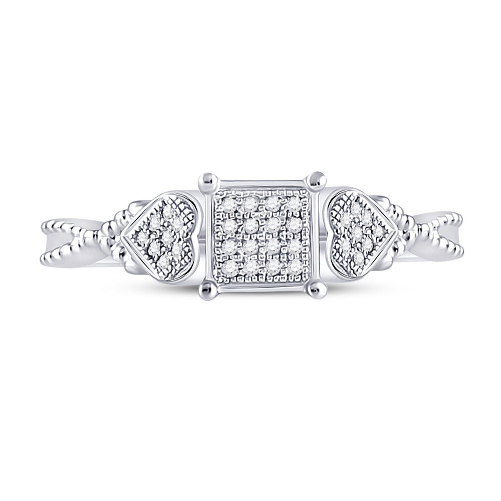 Sterling Silver Womens Round Diamond Heart Square Ring 1/10 Cttw, Womens Size: 5-10