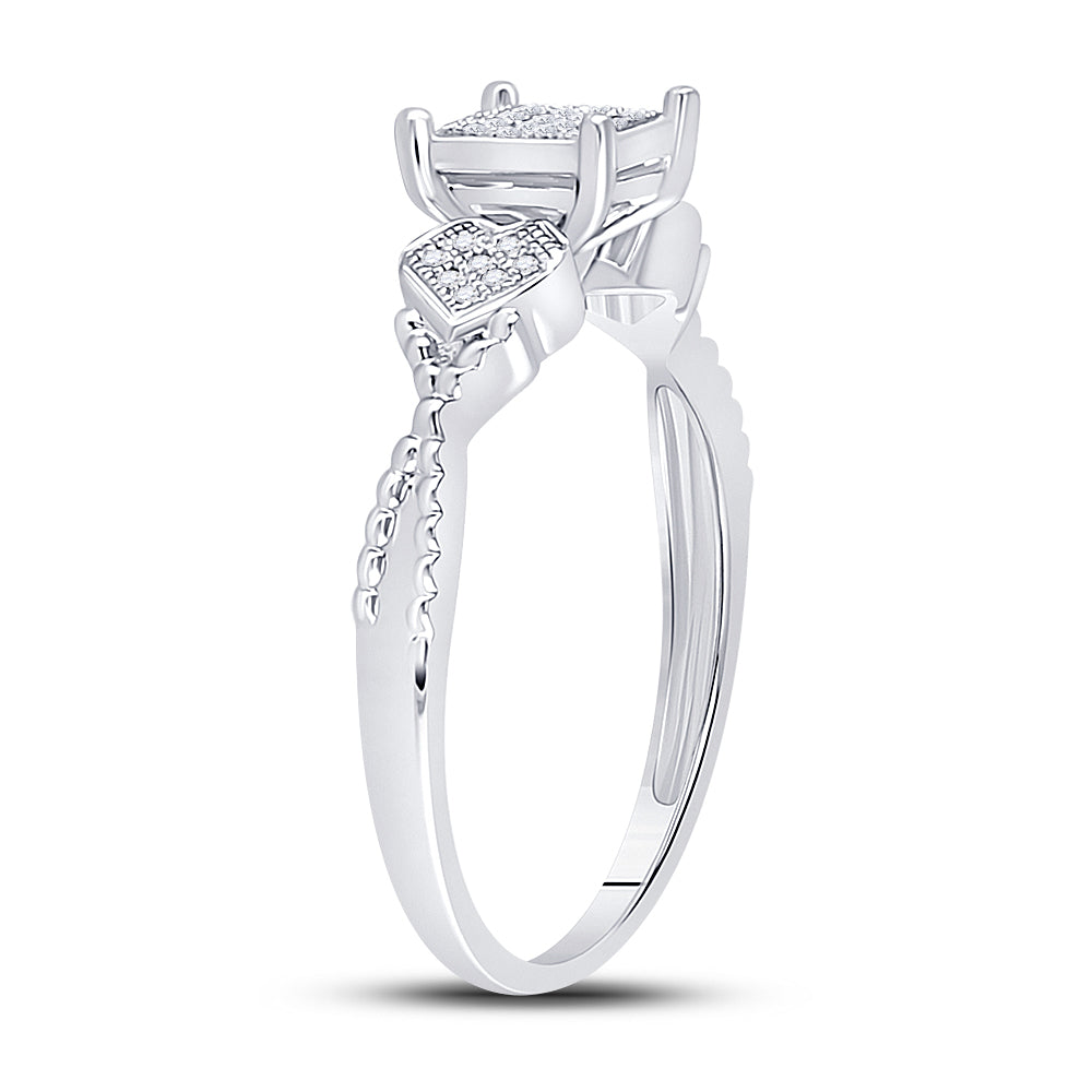 Sterling Silver Womens Round Diamond Heart Square Ring 1/10 Cttw, Womens Size: 5-10