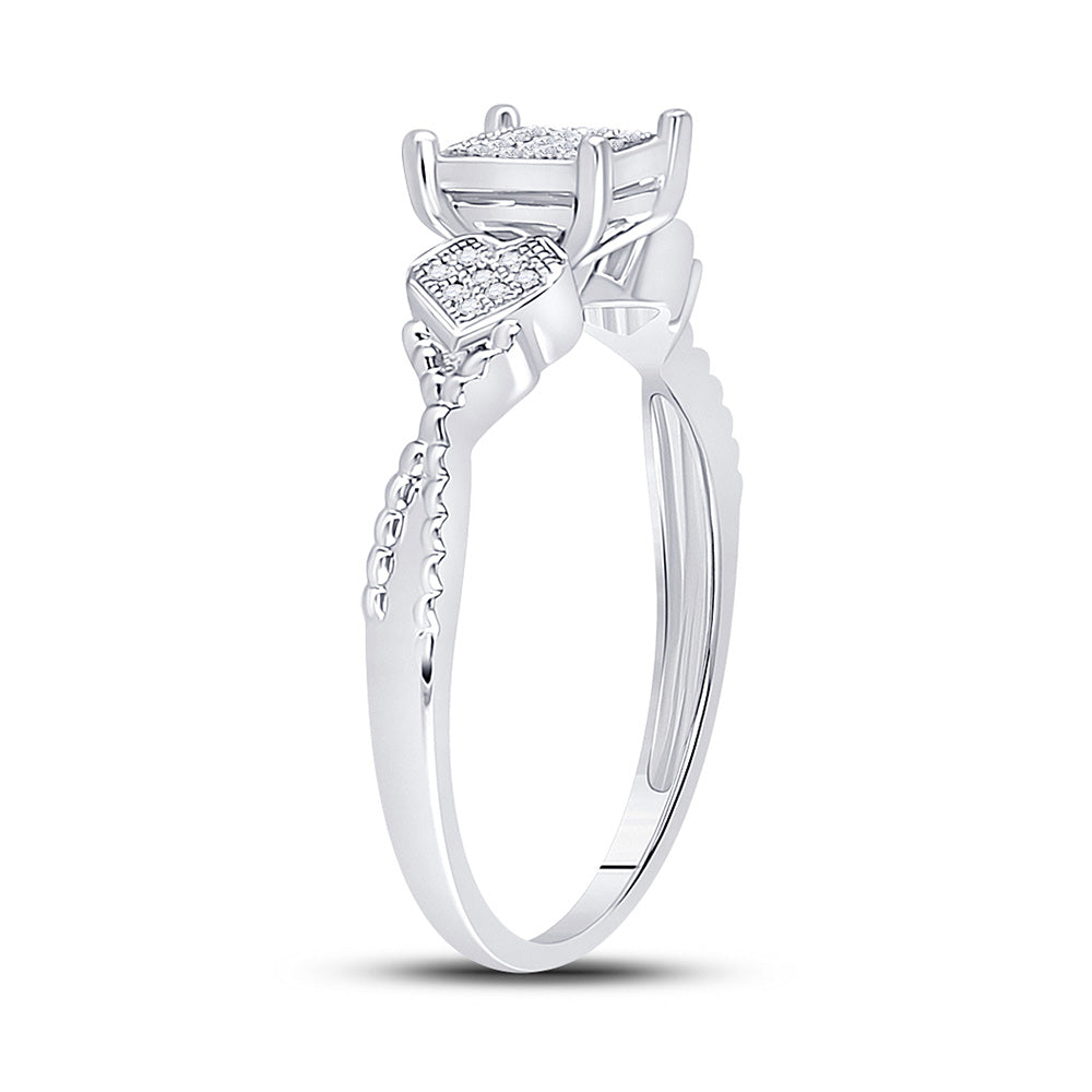 Sterling Silver Womens Round Diamond Heart Square Ring 1/10 Cttw, Womens Size: 5-10