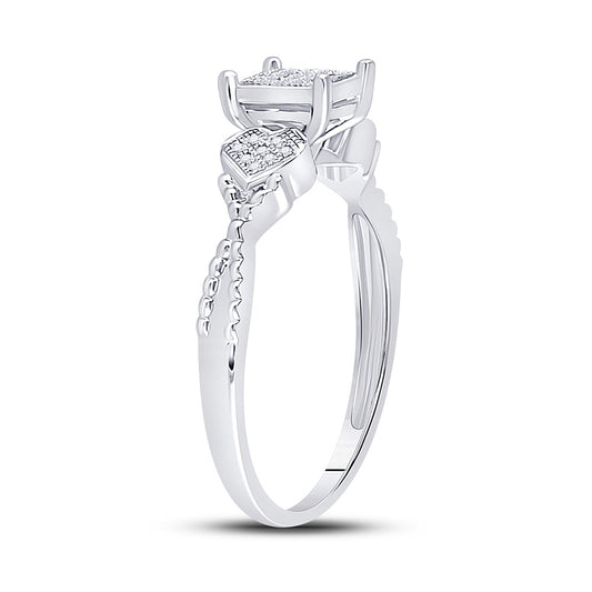 Sterling Silver Womens Round Diamond Heart Square Ring 1/10 Cttw, Womens Size: 5-10