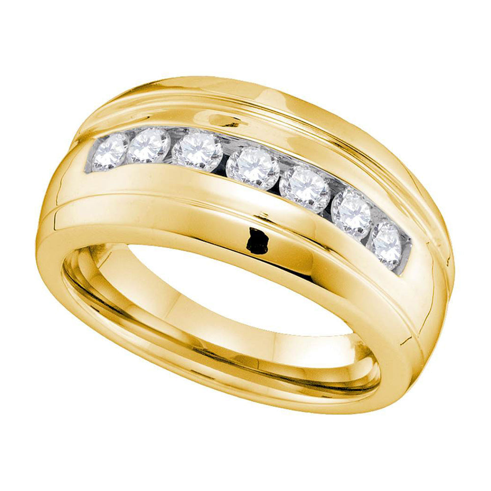 10K Yellow Gold Mens Round Channel-set Diamond Ridged Wedding Band Ring 3/4 Cttw, Mens Size: 7-13