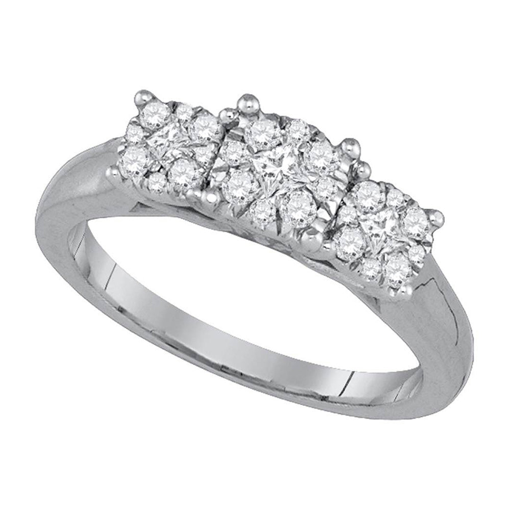 14K White Gold Princess Diamond 3-stone Bridal Wedding Engagement Ring 1/2 Cttw, Womens Size: 5-10