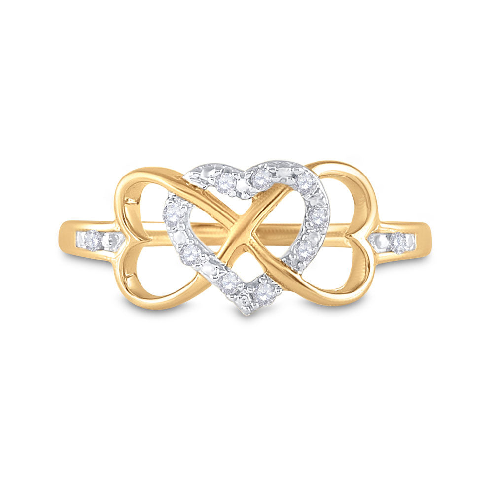 10K Yellow Or Rose Gold Or Sterling Silver Womens Round Diamond Heart Ring 1/10 Cttw, Womens Size: 5-10