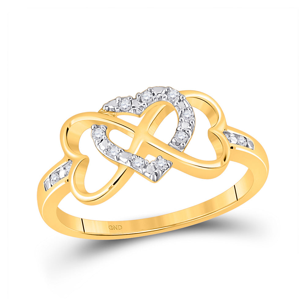 10K Yellow Or Rose Gold Or Sterling Silver Womens Round Diamond Heart Ring 1/10 Cttw, Womens Size: 5-10