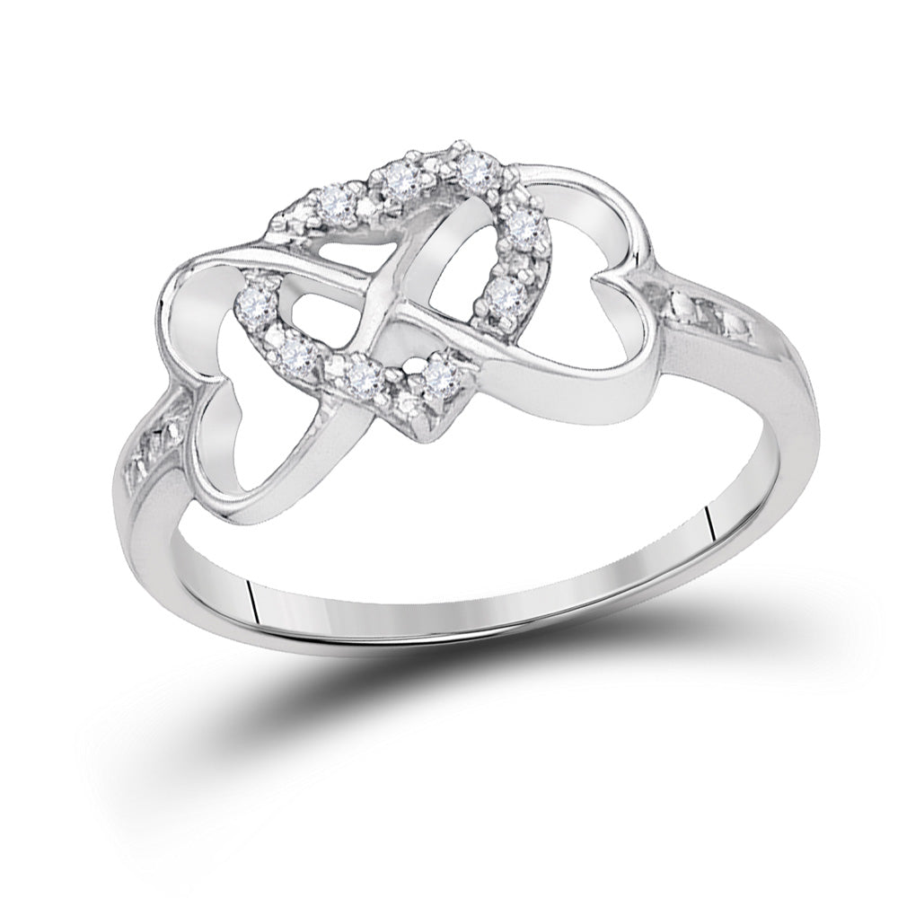 10K Yellow Or Rose Gold Or Sterling Silver Womens Round Diamond Heart Ring 1/10 Cttw, Womens Size: 5-10