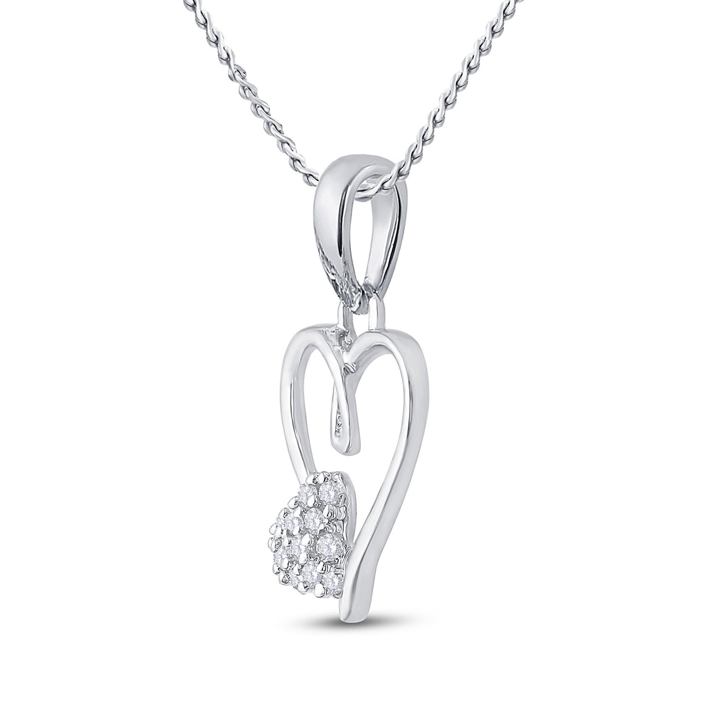 Sterling Silver Womens Round Diamond Heart Pendant 1/20 Cttw, Length: 0.67 In, Width: 0.43 In