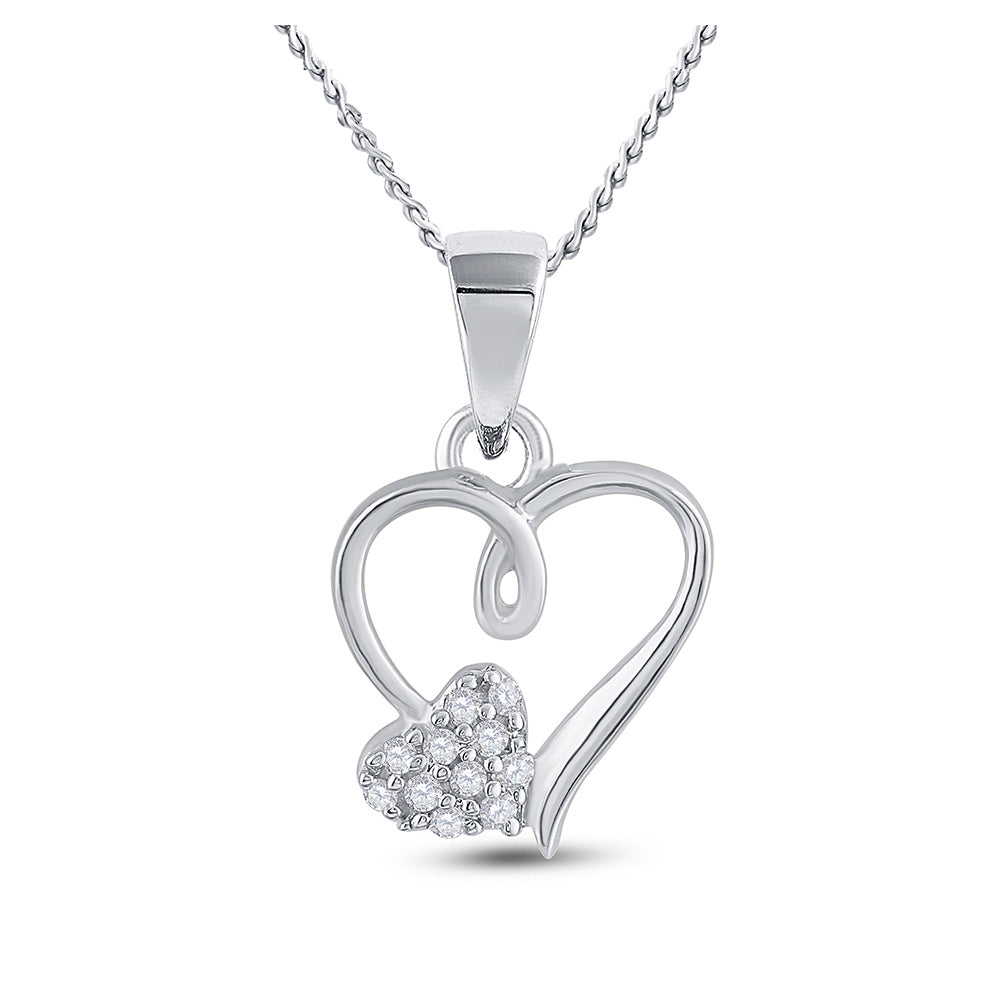 Sterling Silver Womens Round Diamond Heart Pendant 1/20 Cttw, Length: 0.67 In, Width: 0.43 In