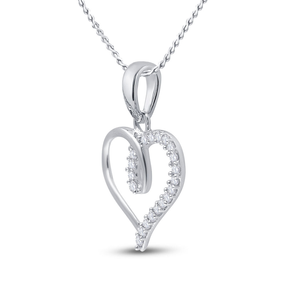 10K White Gold Womens Round Diamond Heart Pendant 1/10 Cttw, Length: 0.71 In, Width: 0.51 In