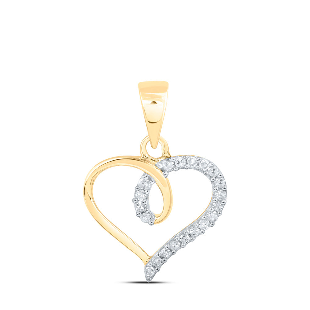 10K Yellow Gold Womens Round Diamond Heart Pendant 1/10 Cttw, Length: 0.71 In, Width: 0.51 In