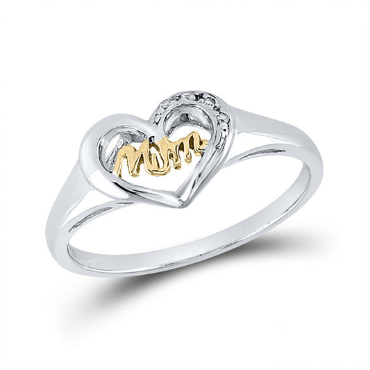 Sterling Silver Womens Round Diamond Mom Heart Ring .02 Cttw, Womens Size: 5-10