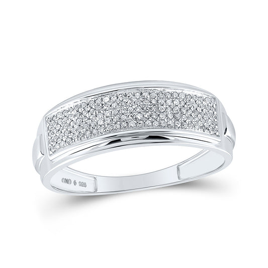 Sterling Silver Mens Round Diamond Pave Band Ring 1/4 Cttw, Mens Size: 7-13