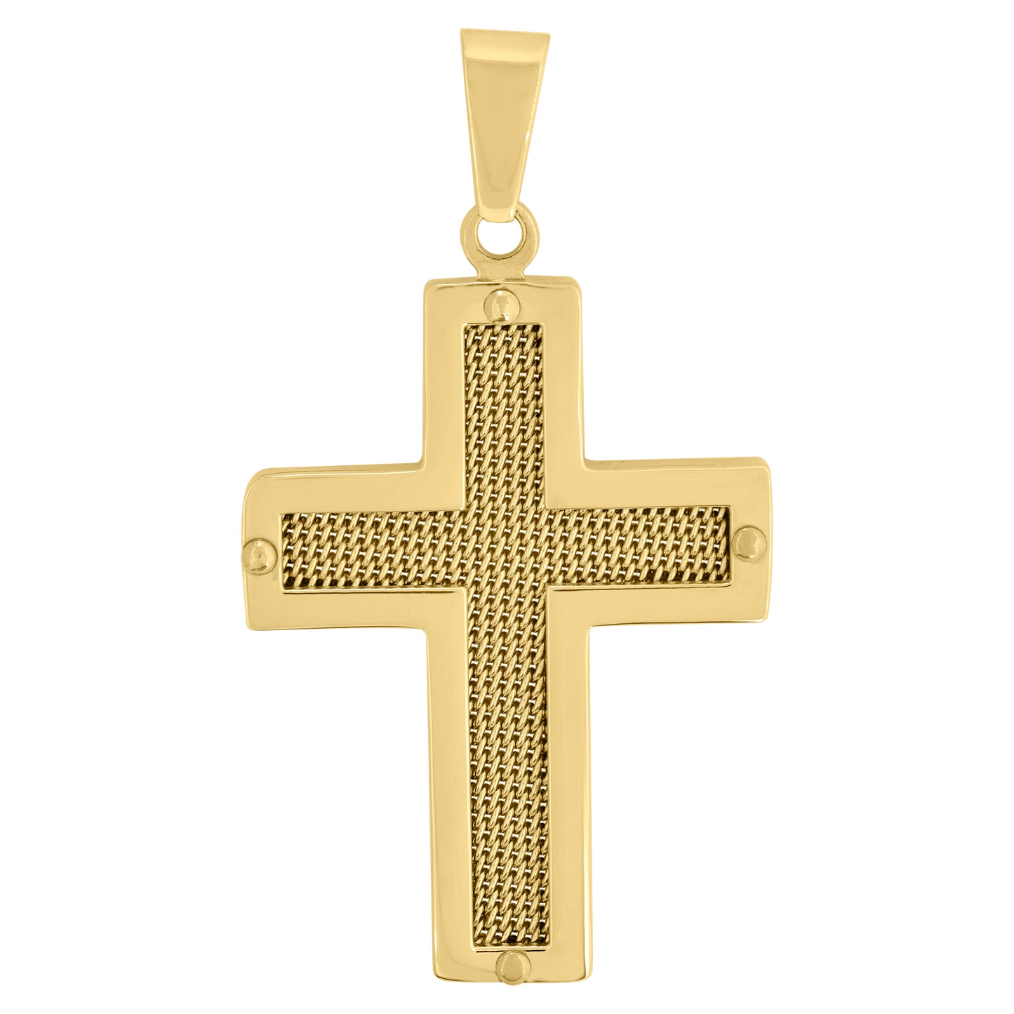 Stainless Steel Mens Mesh Cross Religious Charm Pendant