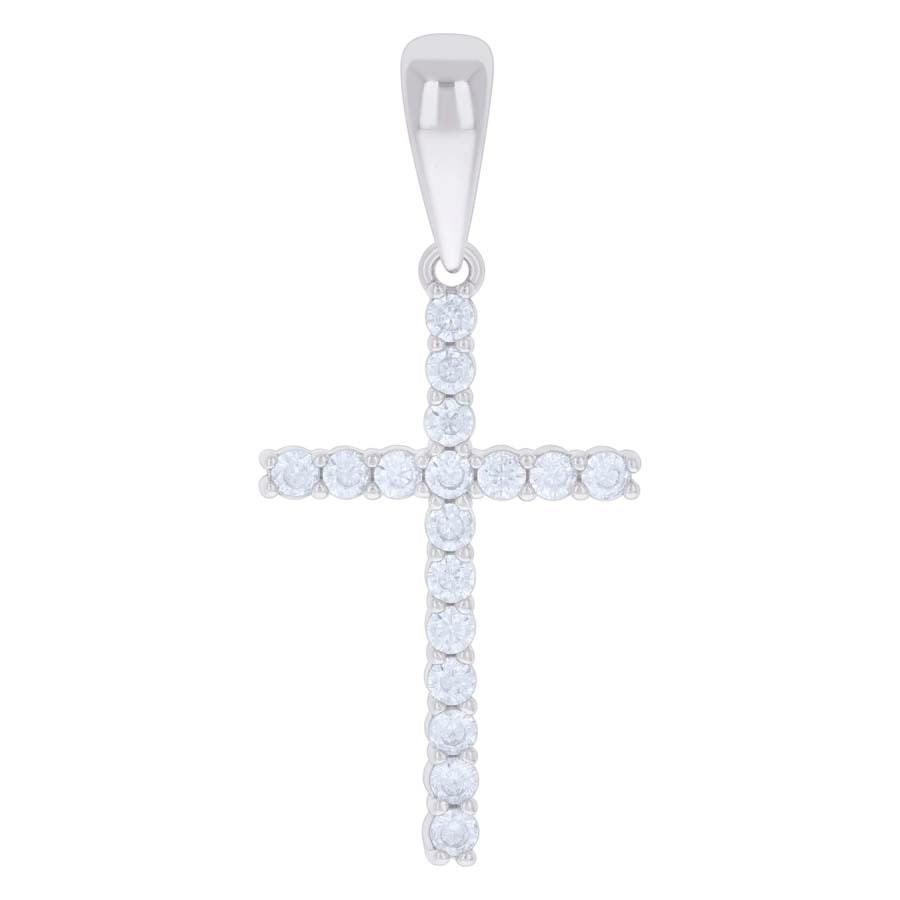 Sterling Silver Unisex Cubic Zirconia Cross Religious Charm Pendant