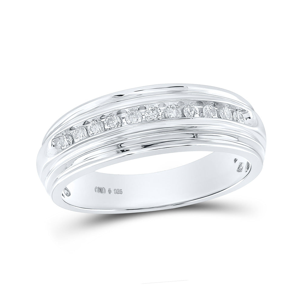 Sterling Silver Mens Round Diamond Wedding Band Ring 1/4 Cttw, Mens Size: 7-13