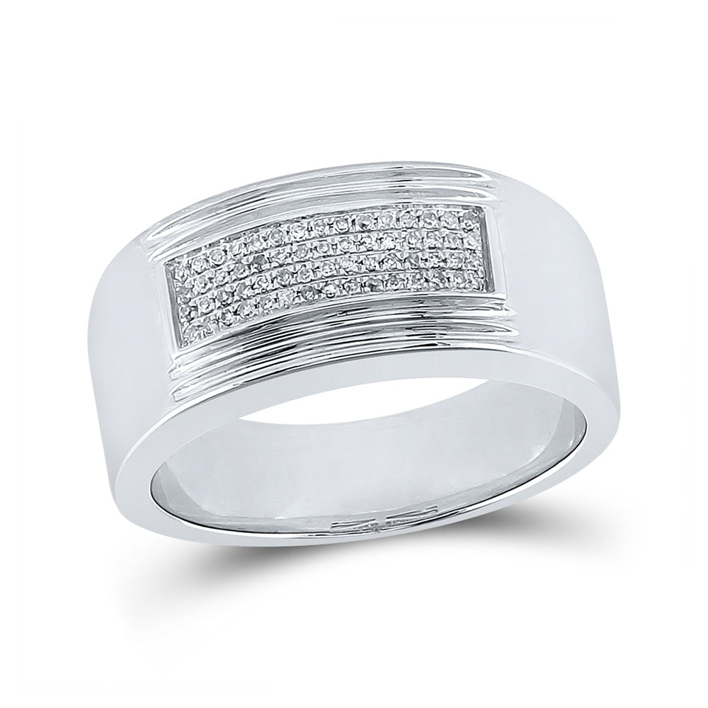 Sterling Silver Mens Round Diamond Band Ring 1/6 Cttw, Mens Size: 7-13
