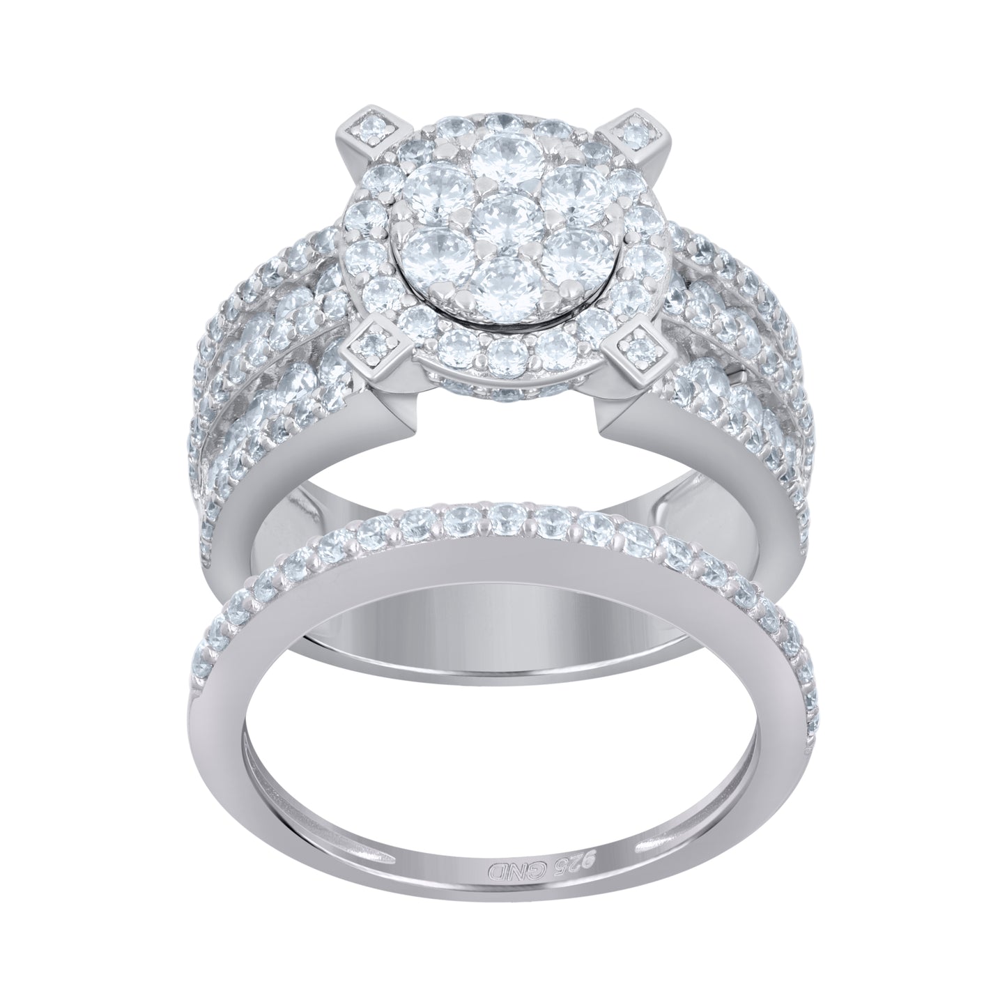 Sterling Silver Womens Cubic Zirconia Round Head Sizes 6 To 9-6mm Duo Bridal Anniversary Wedding Engagement Band Ring Band