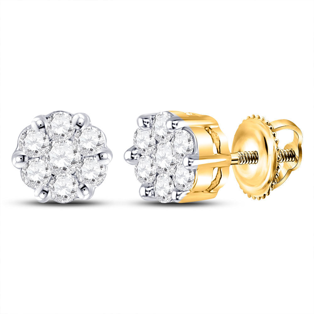 14K Yellow Gold Womens Round Diamond Flower Cluster Earrings 1/4 Cttw, Length: 0.2 In, Width: 0.2 In